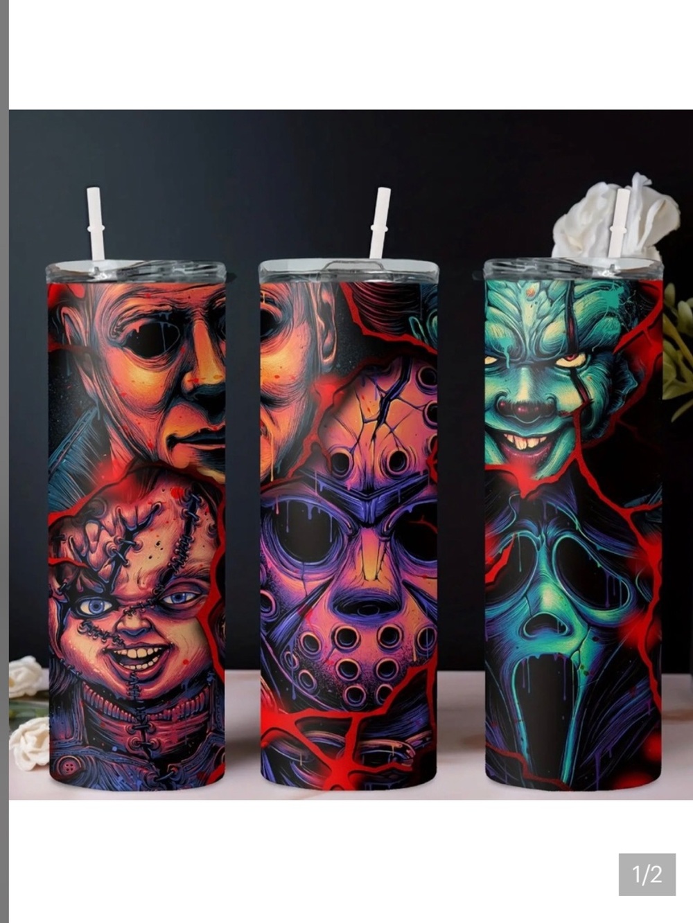 HALLOWEEN HORROR TUMBLER 20oz STAINLESS STEEL INSULATED W/STRAW NIB